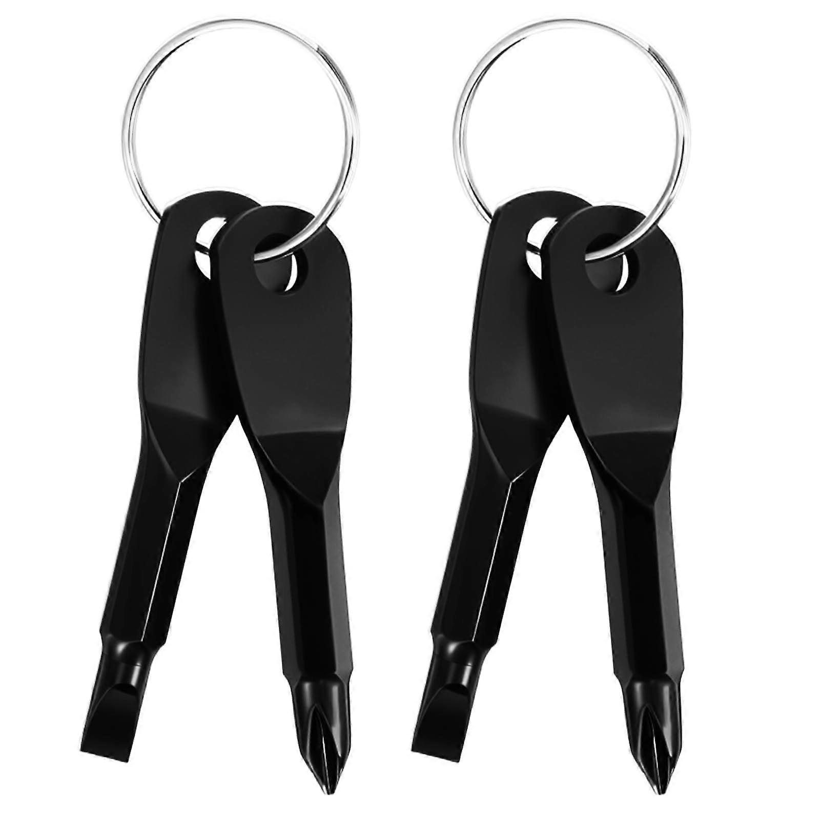 4 Piece Screwdriver Key Ring, Portable Keychain Screwdriver, Screwdriver Set, Portable Flat Head and Phillips Key Ring (Black)