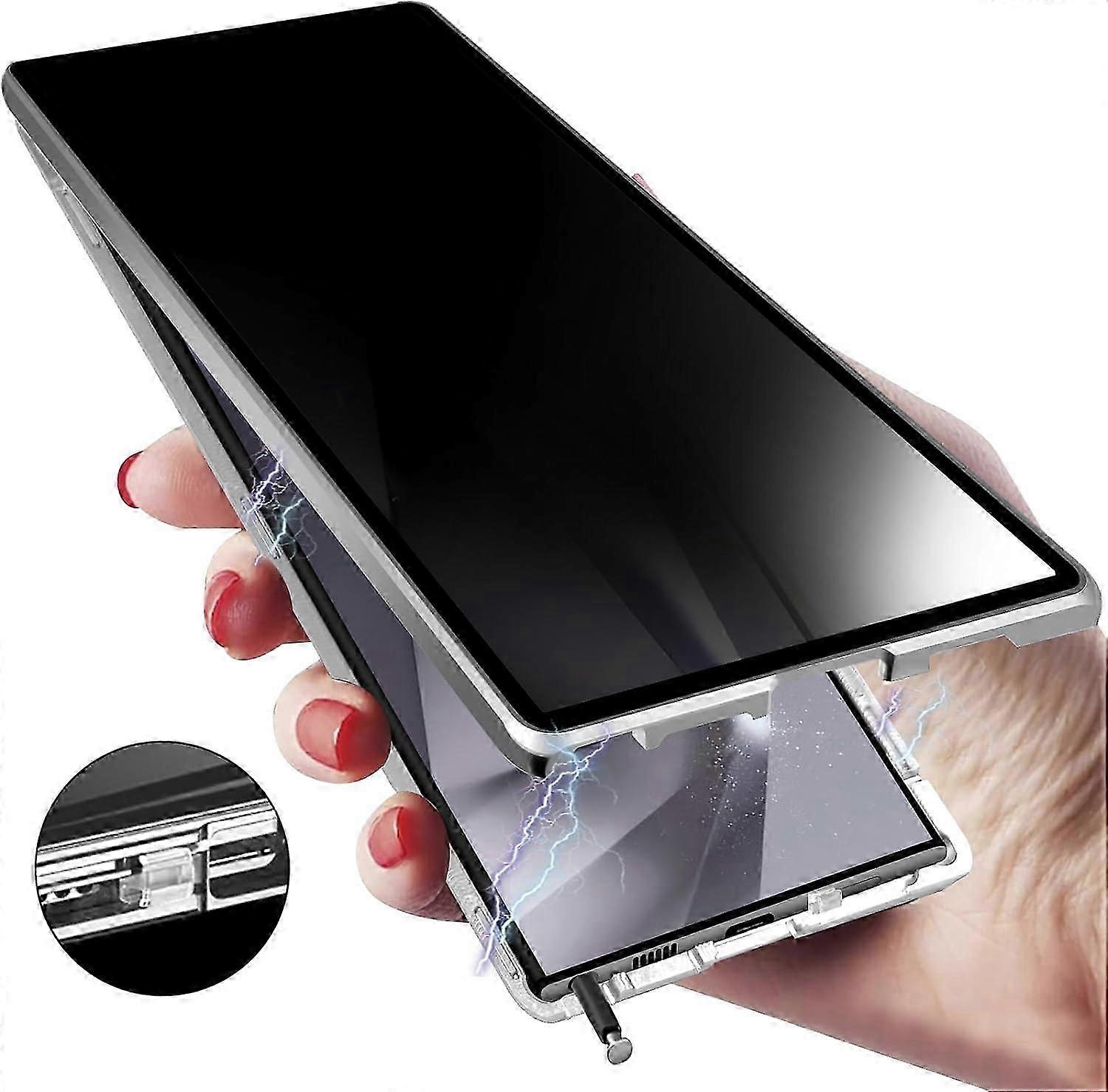 Samsung S24 Ultra için Gizlilik Manyetik Kılıf, Gözetleme Önleyici Çift Taraflı Temperli Cam S24 Ultra Kılıf Emniyet Kilidi ile