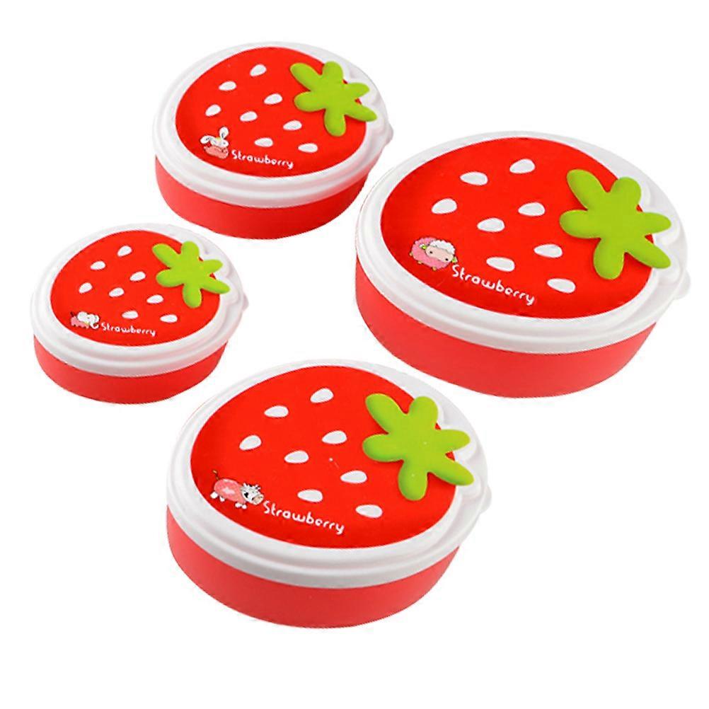 4 Pcs Strawberry Pattern Lunch Box Portable Food Container Plastic Storage Box