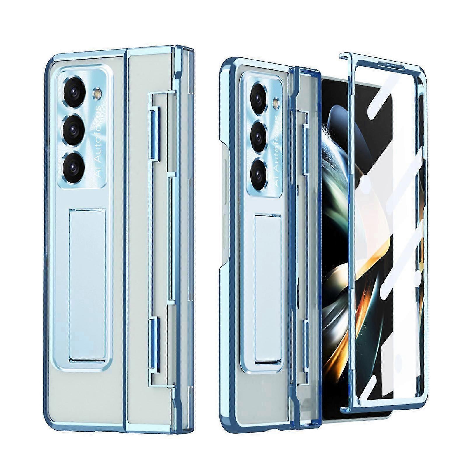 Z Fold 5 Case with Stand, Luxury Transparent Plating Case Built-in Screen Protector and Kickstand Cover for Samsung Galaxy Fold 5