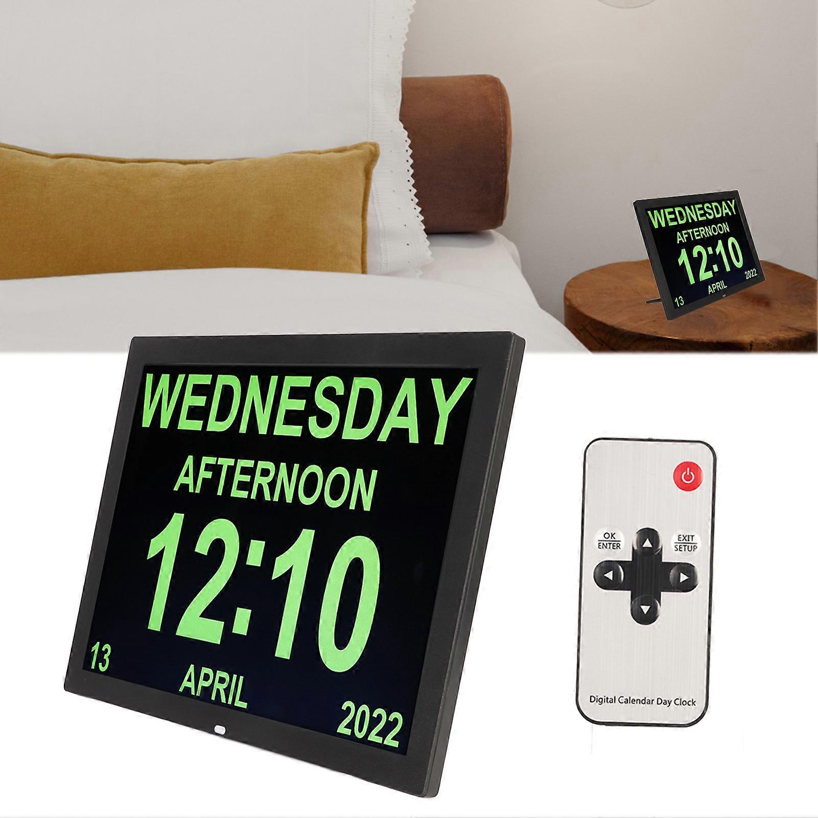 15in Digital Day Clock Large HD Display Remote Control 10 Languages Calendar Alarm with Date and Day for Kids 100‑240V EU Plug 