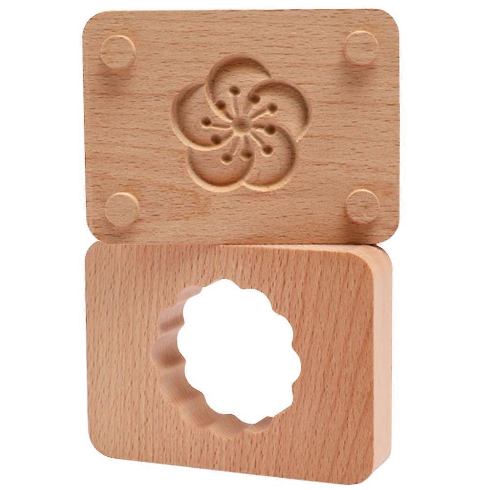 Beech Wood Green Bean Cake Mold 1Set Beige with Pattern for Home