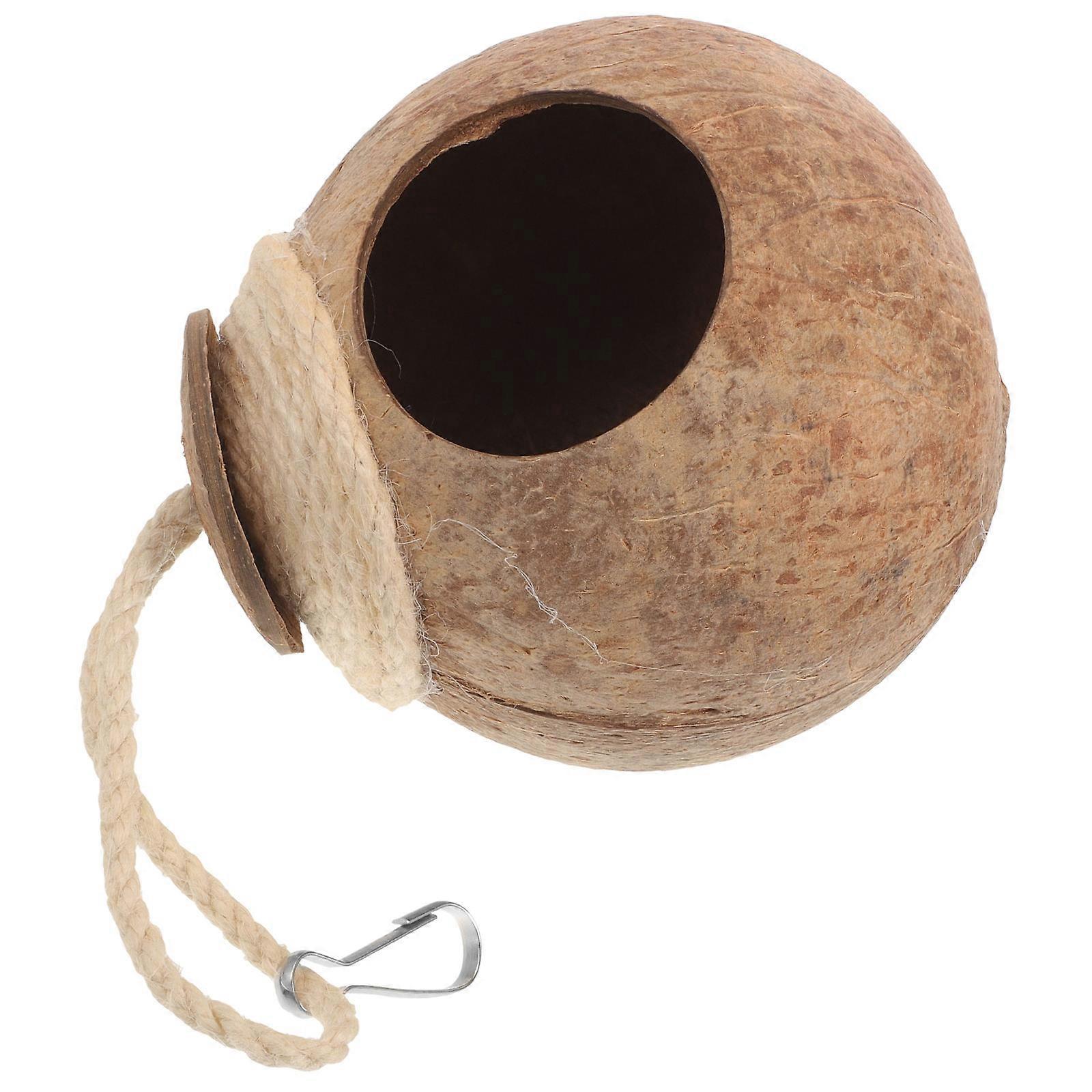 عش معلق من قشرة جوز الهند الطبيعية للببغاوات والطيور - ديكور حديقة خارجية متين ودافئ وآمن ومأوى للتغذية