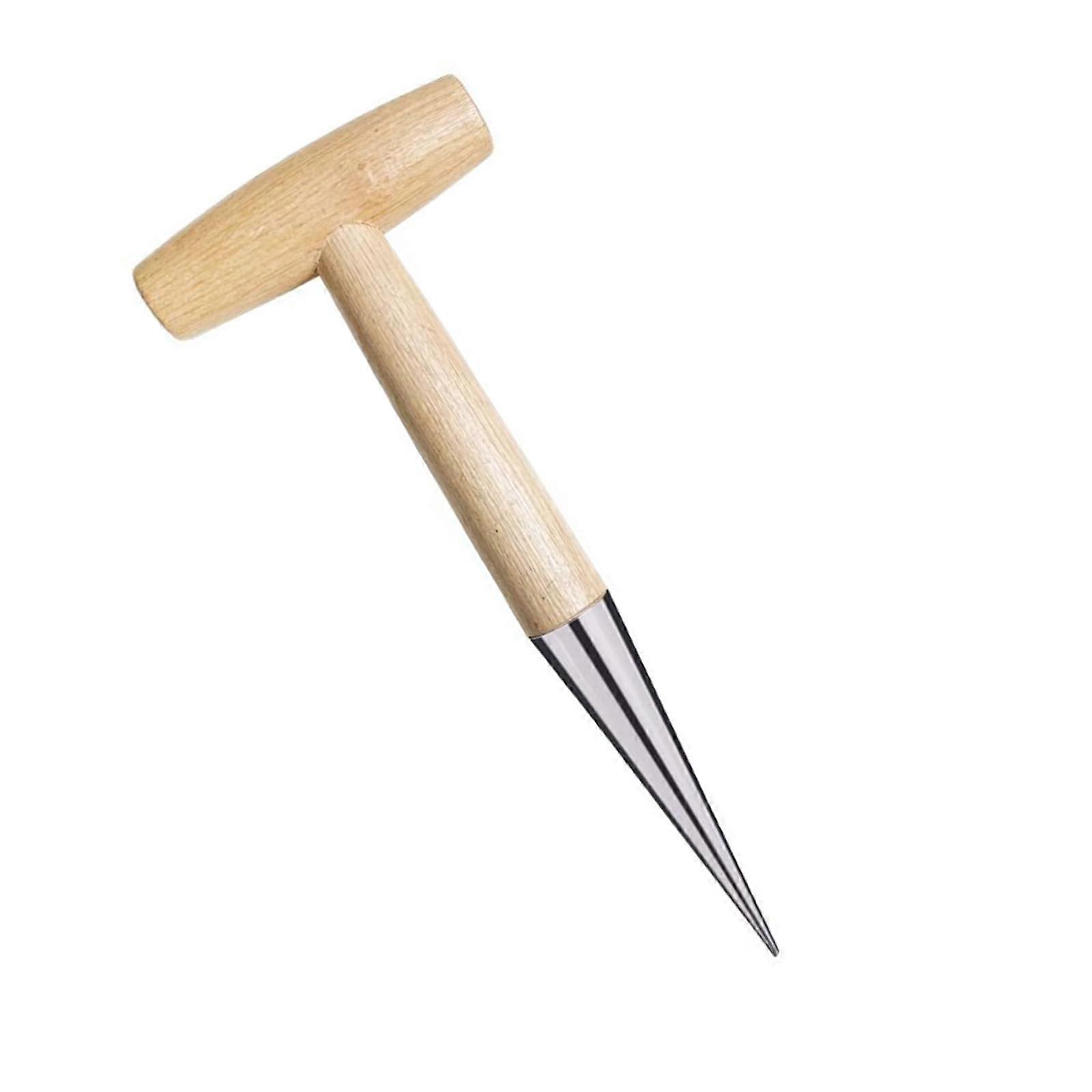 Hand Dibber Stainless Steel Planting Tool with Wooden Handle for Seed Sowing and Transplanting in Garden