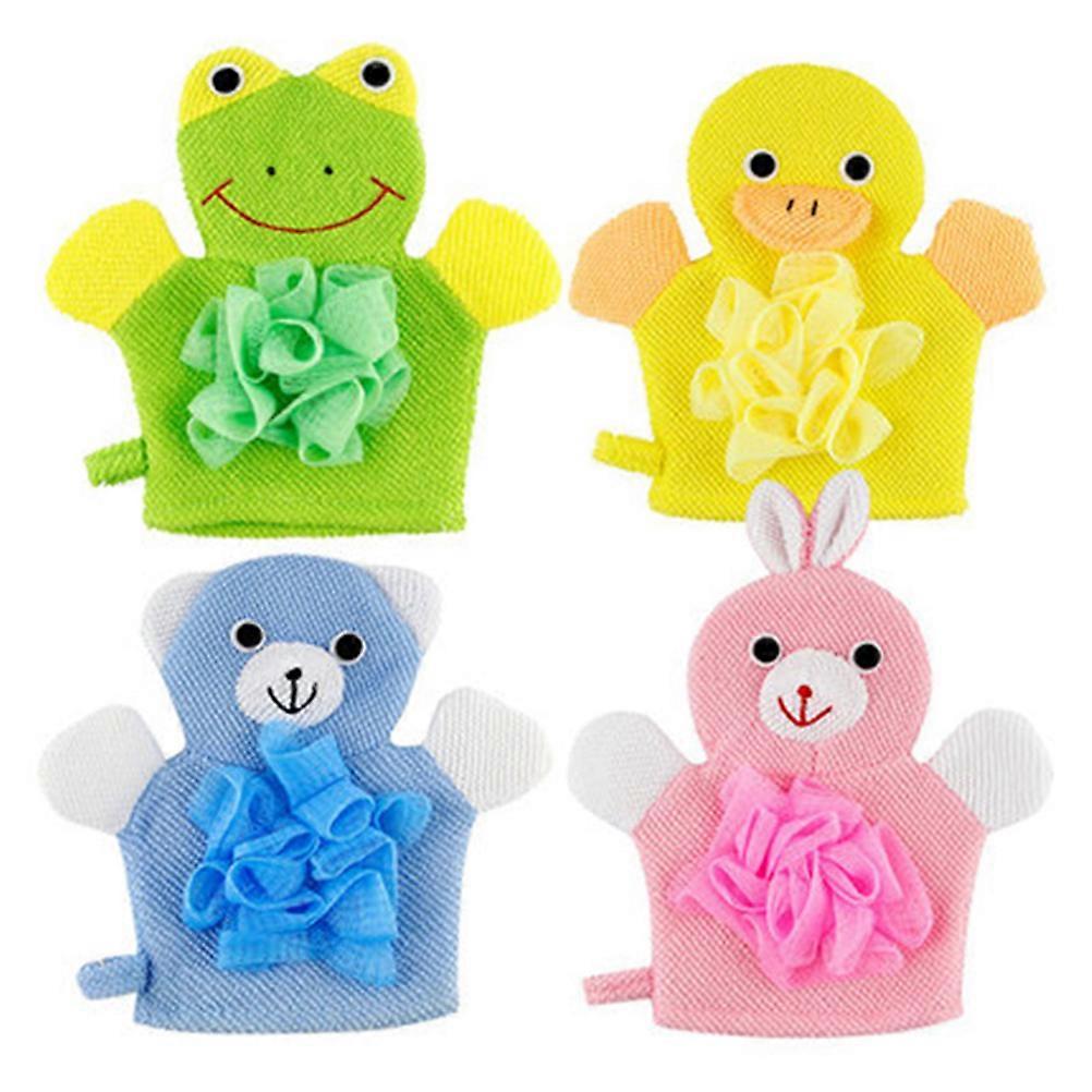 Cartoon Bath Scrubber Gloves Set Lightweight Cleaning Mitts Duck Frog Rabbit Design Easy To Use For Bath