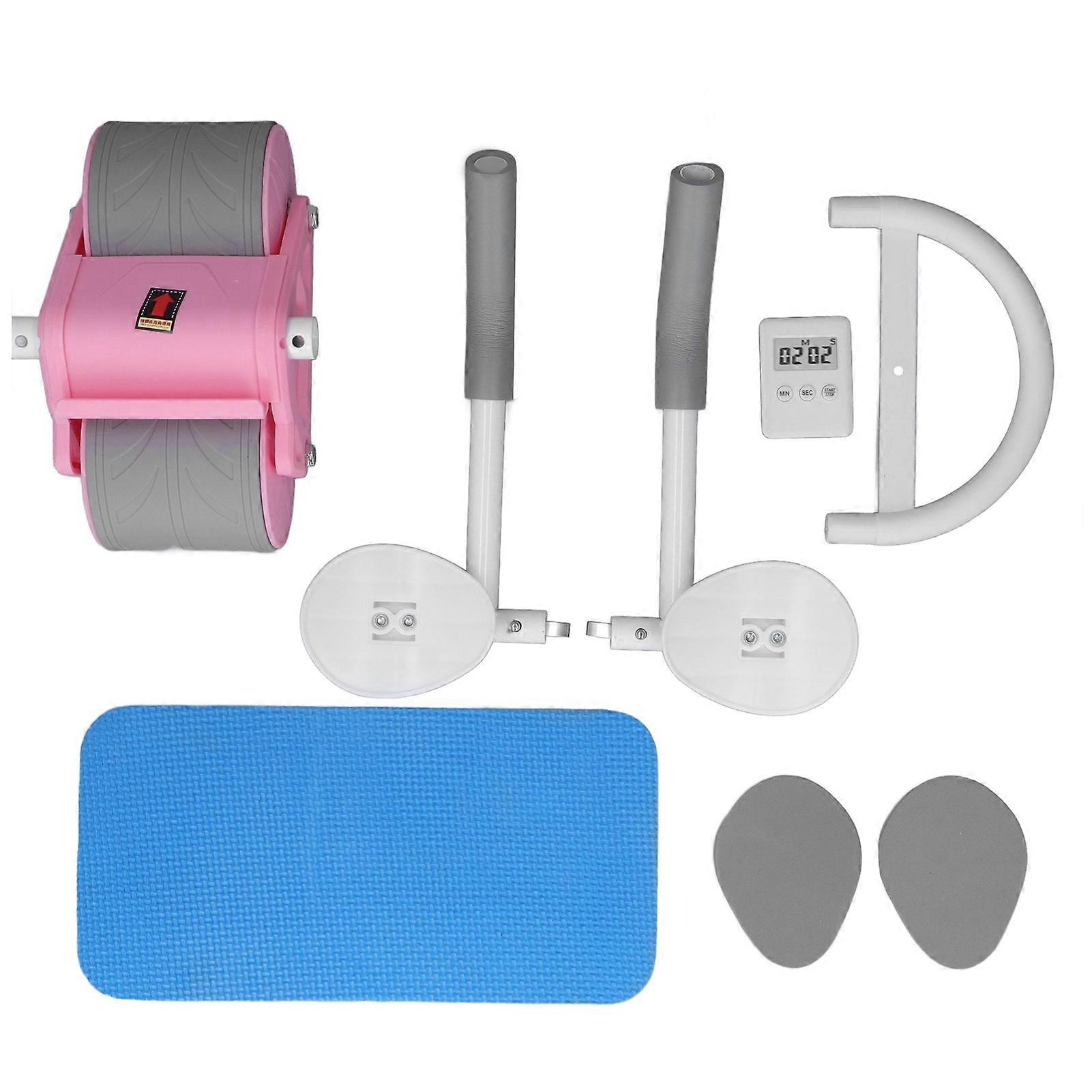 Abdominal Roller Wheel with Elbow Support Timer Automatic Rebound Core Strength Training Exercise Equipment Pink