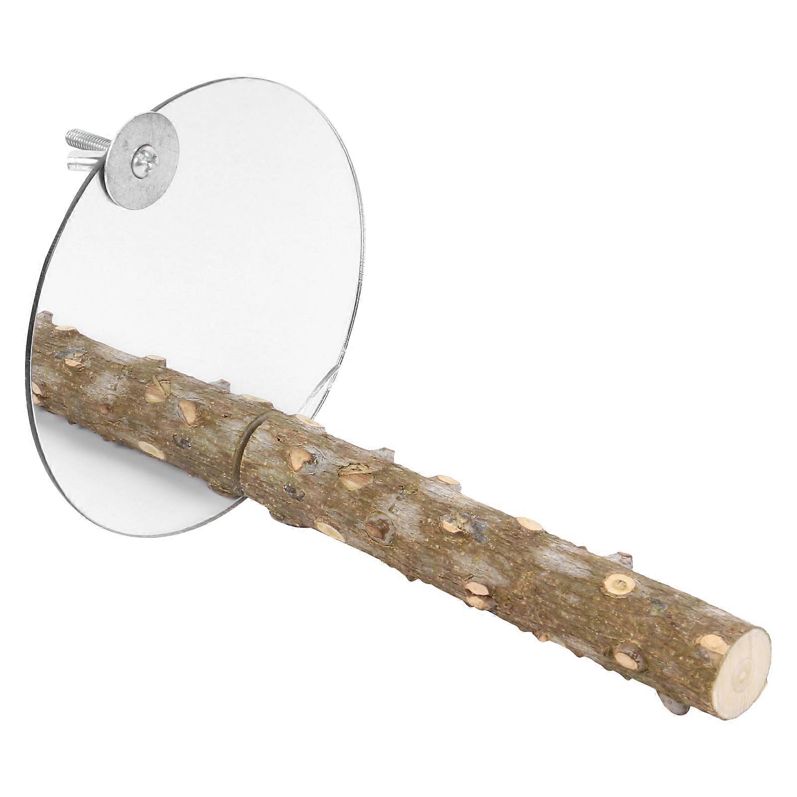 Acrylic Pet Mirror with Wood Perch for Parrots and Birds, Durable Fun Toy for Pet Use, Assorted Color