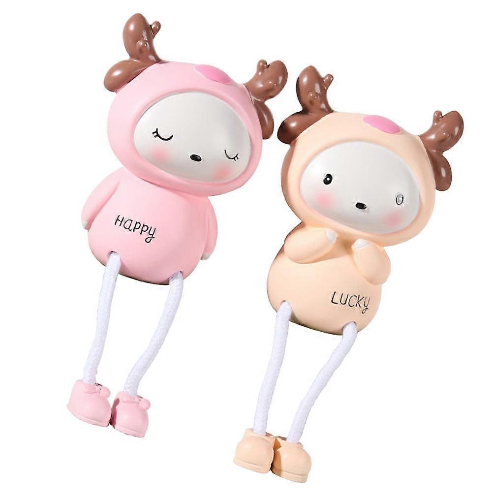 Cartoon Resin Deer Figurine Home Ornaments Bedroom Bookshelf Pink Resin Material 2Pcs