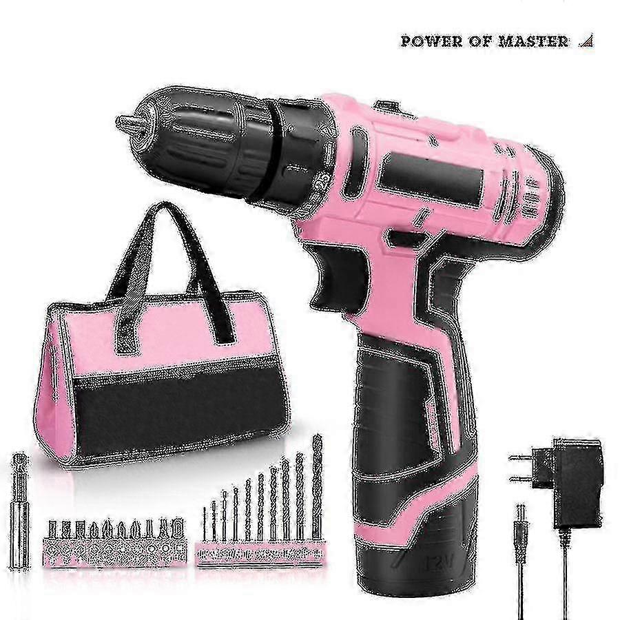 Pink Drill Set, 12V Cordless, Lightweight and Fast Charging, PP203 Suitable for Multiple Projects
