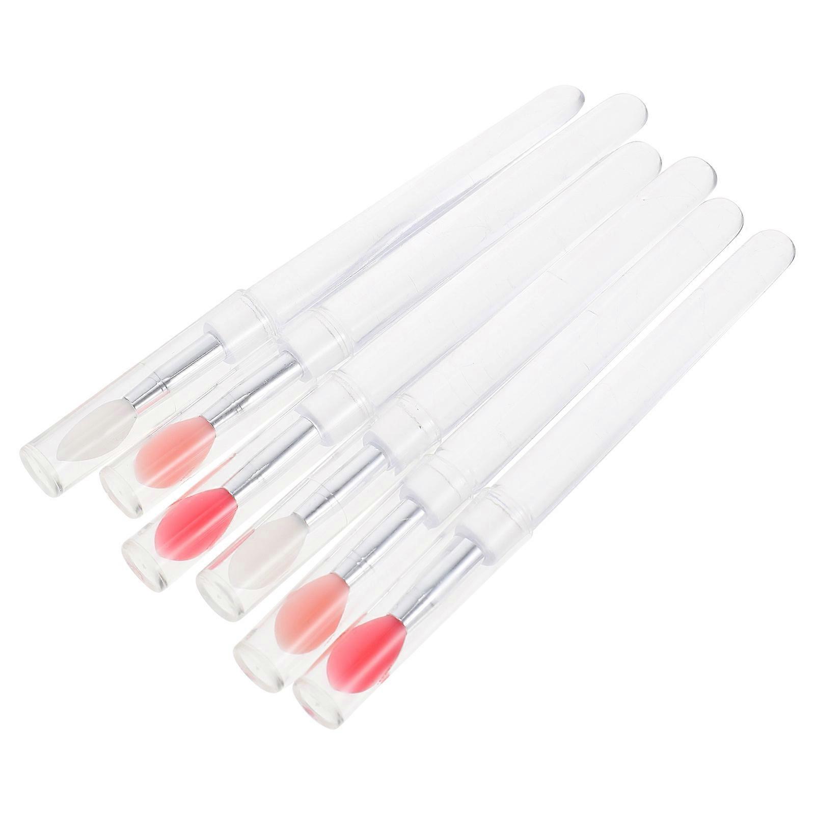 Silicone Lip Brushes for Makeup Use Applicator Brush with Lid 6 Pcs Assorted Color