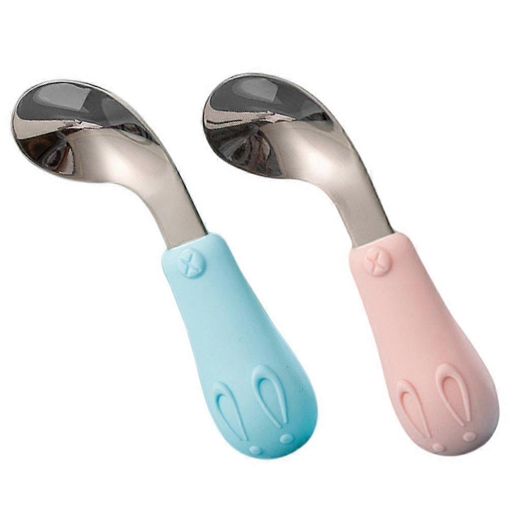 Kids Training Tableware 2Pcs Suitable For Mealtime Featuring Curved Handle Design For Infant Learning