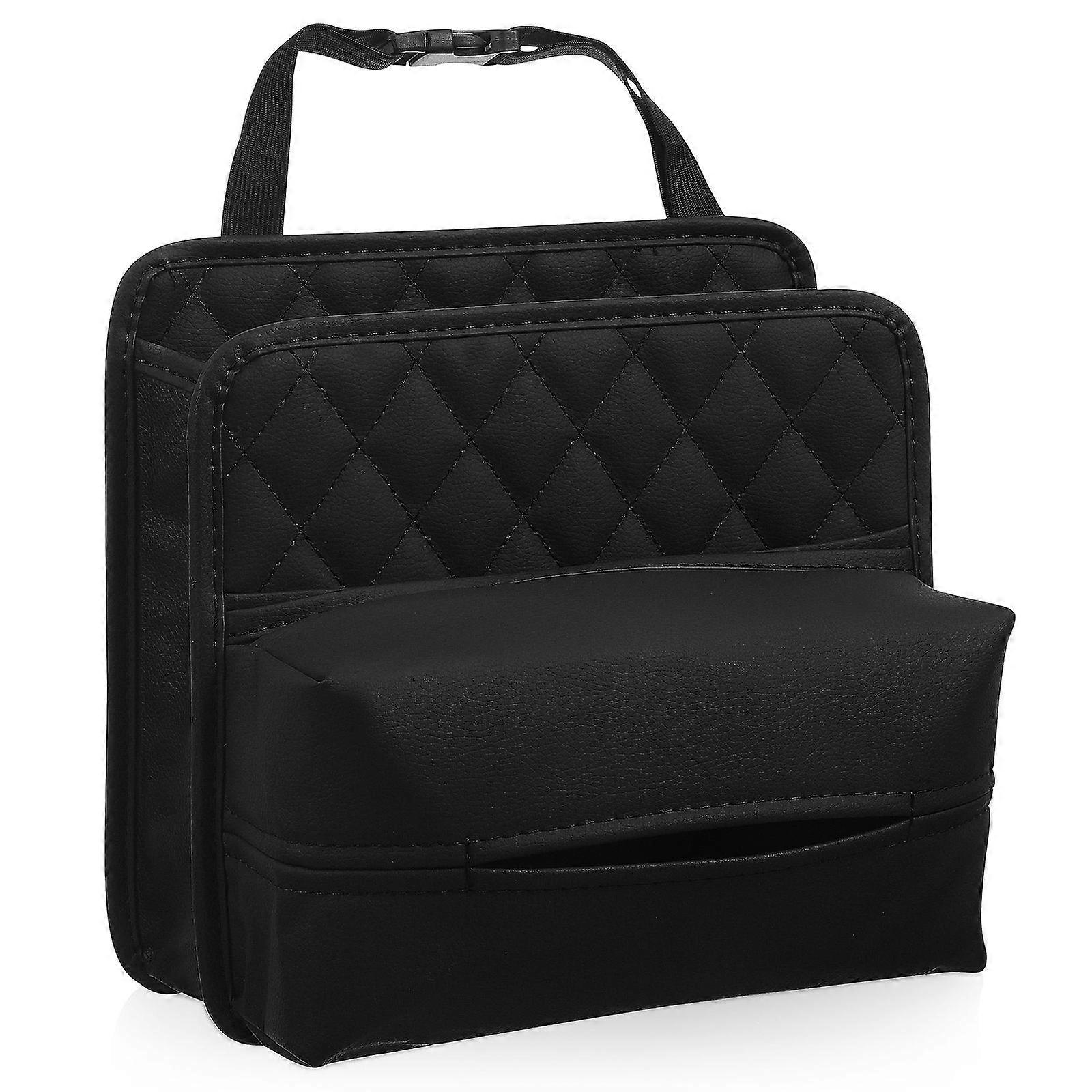 Car Backseat Organizer with Large Compartment, Built in Tissue Holder, and Headrest Hanging Storage for Easy Installation and Efficient Rear Seat