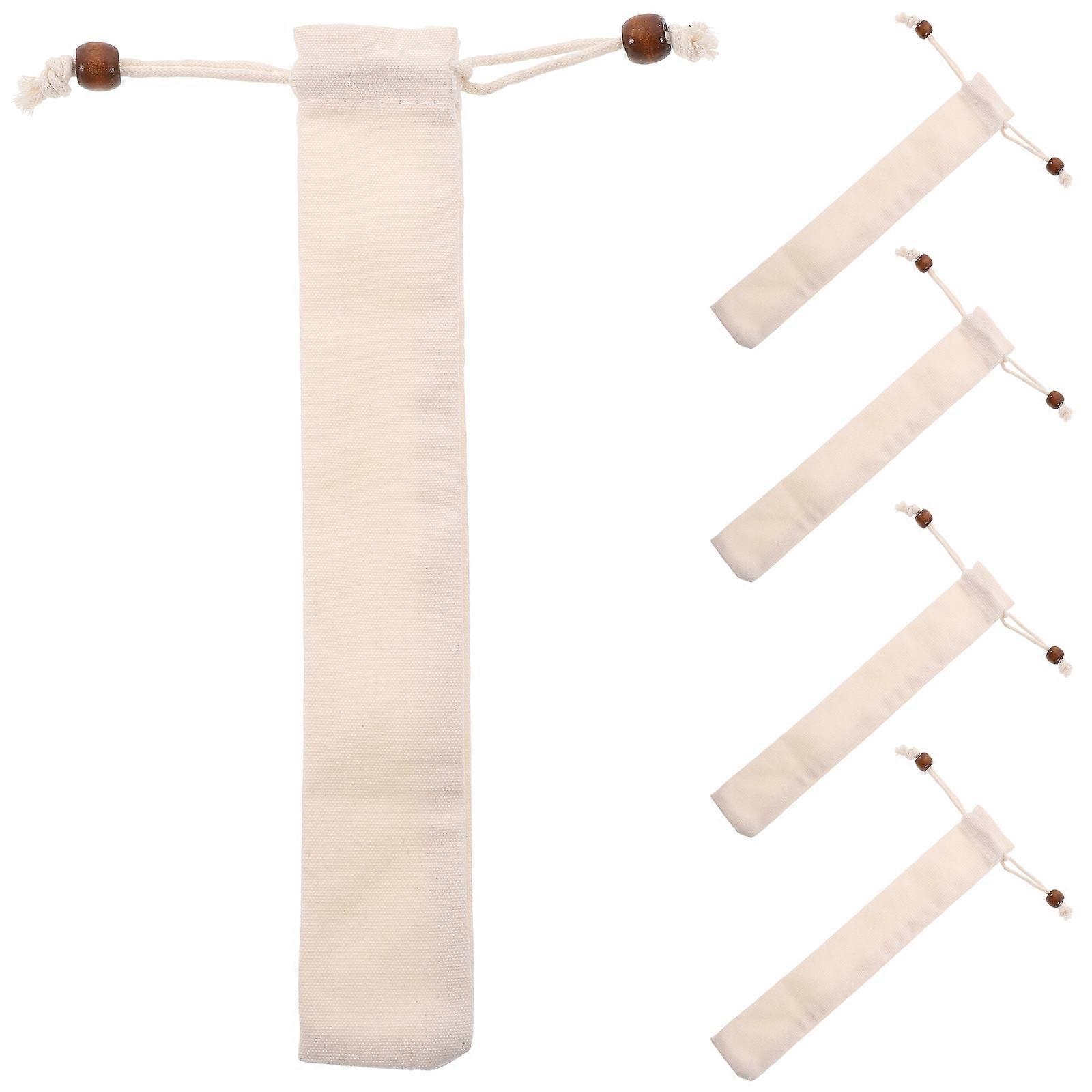 Reusable Cotton Cutlery Bags with Drawstring Design for Picnic Camping Restaurant White 5pcs