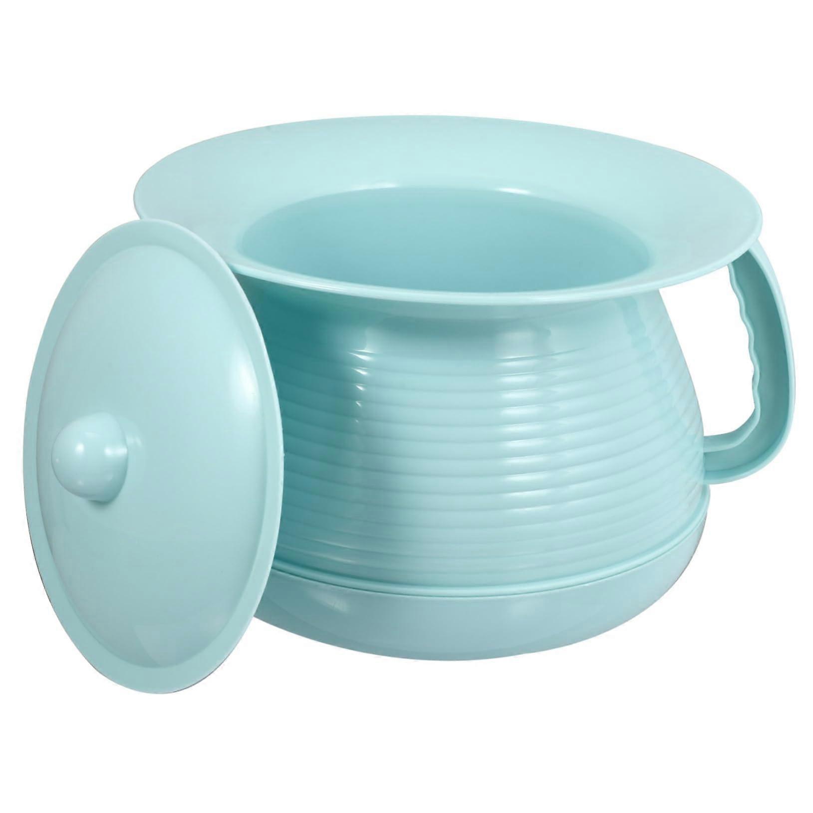 1 piece toilet bowl PP plastic portable spittoon with lid, thick urine container for adults, sturdy design for home and travel, blue