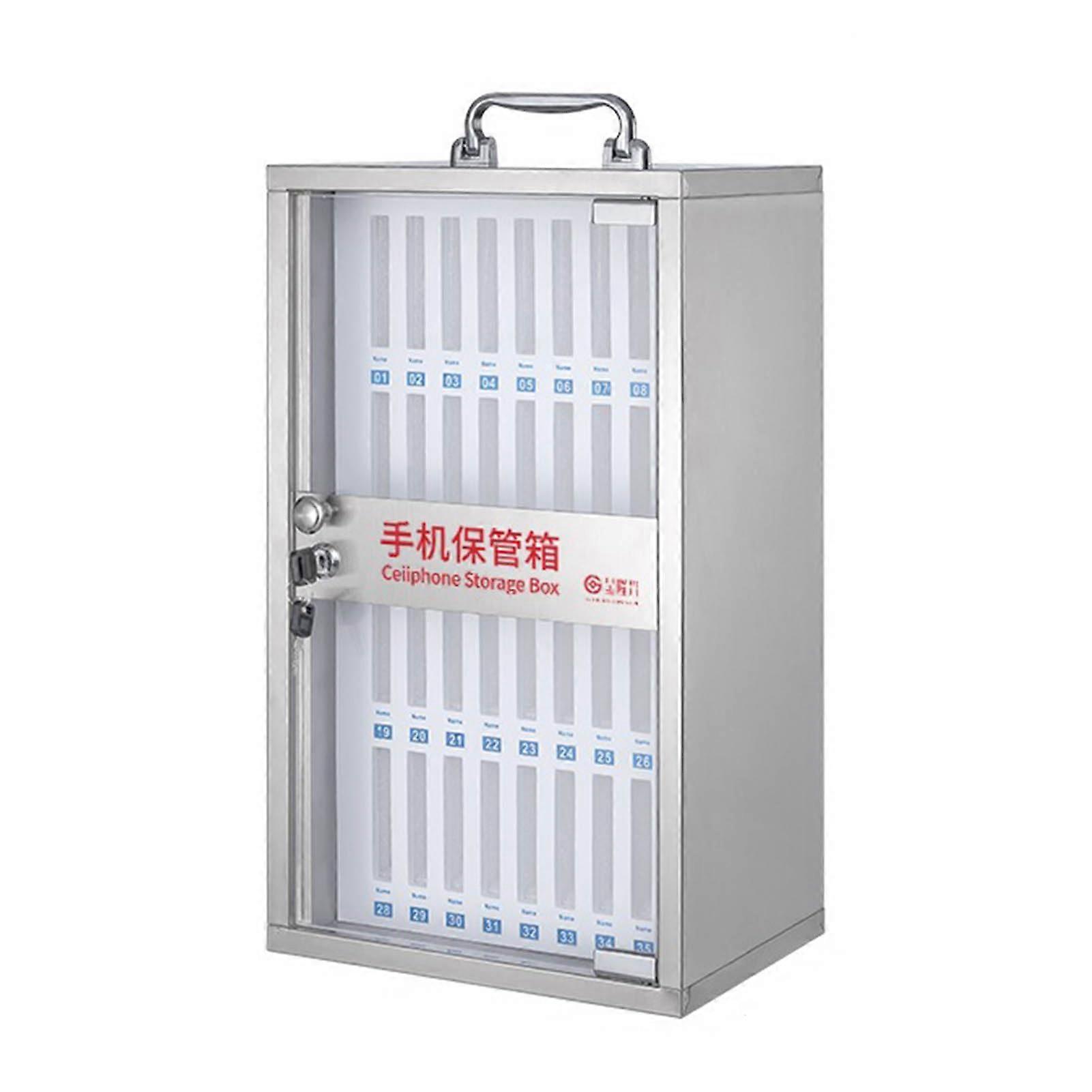 Aluminum alloy mobile phone storage cabinet with pocket diagram, portable phone locker for classroom with handle and safety lock, secure storage