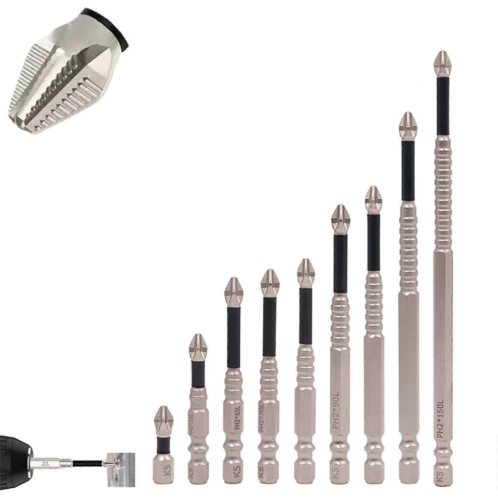 High-Magnetic Screwdriver Drill Bit Set 6pcs by Tidepick, Anti-Slip Phillips Bits Compatible with Electric Drills 9pcs