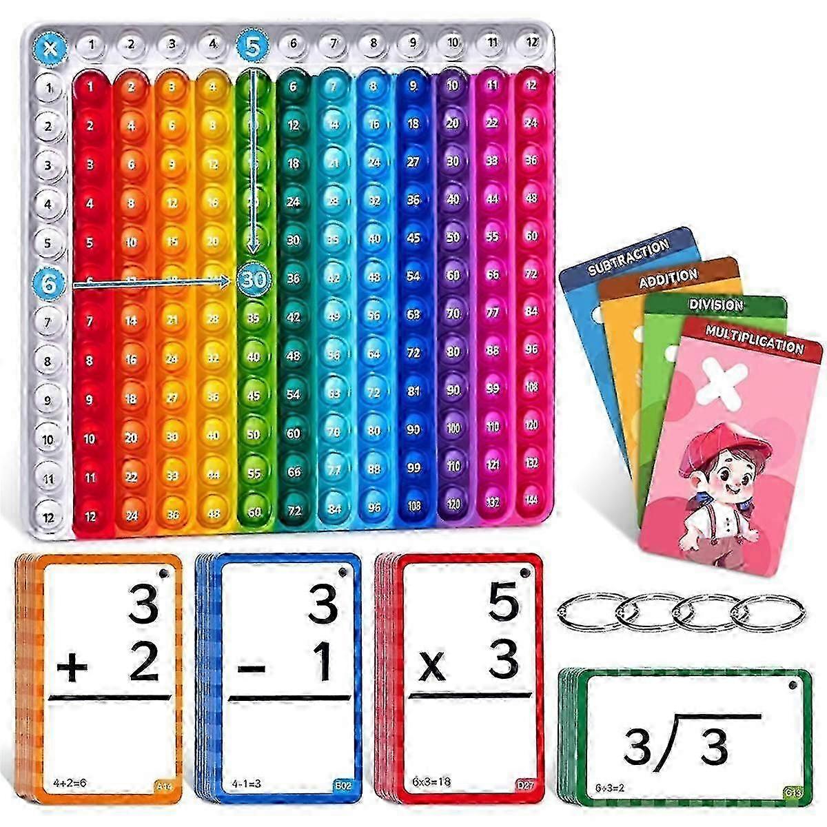 Math Flash Cards + Fidget Chart,Math Games for Kids Ages 4-8, Addition, Subtraction, Division(Fidge