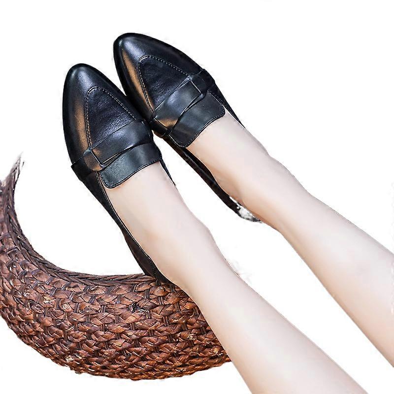 2024 Spring New Womens Pointed Toe Flat Heel Soft Sole Washed Genuine Leather