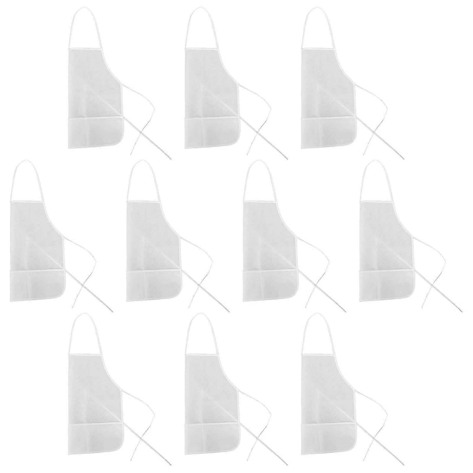 10Pcs Toddler Art Smocks For Home Use Cooking And Crafting With 2 Pockets In White Non Woven Fabric