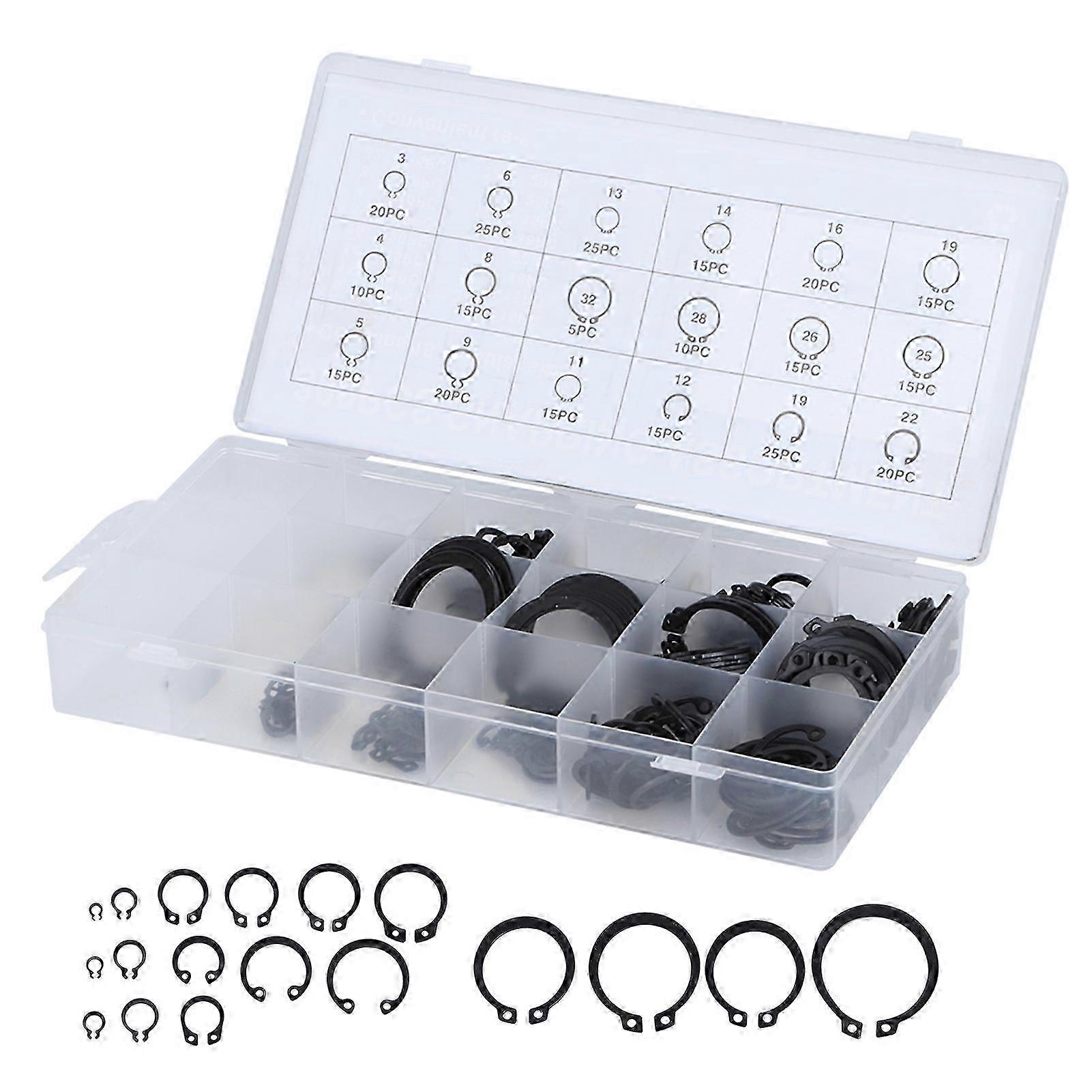 300Pcs 2-32mm E Clip Snap Circlip Kit External Retaining Ring Assortment Set