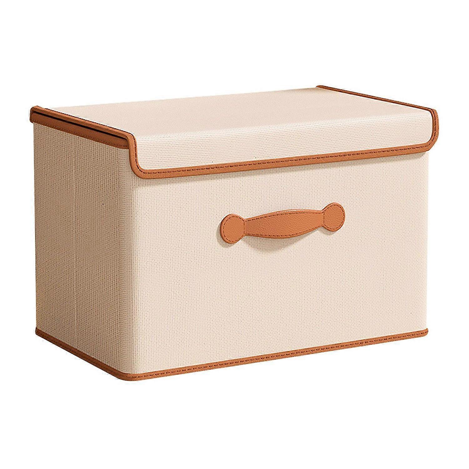50 x 40 x 30cm Folding Storage Box with Lid Non-Woven Fabric Clothes Organizer, Beige