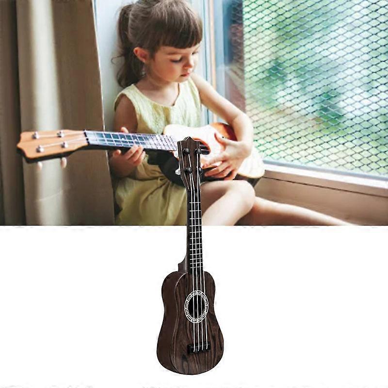 Kids 4-String Plastic Ukulele Toy with Deep Wood Grain Pattern