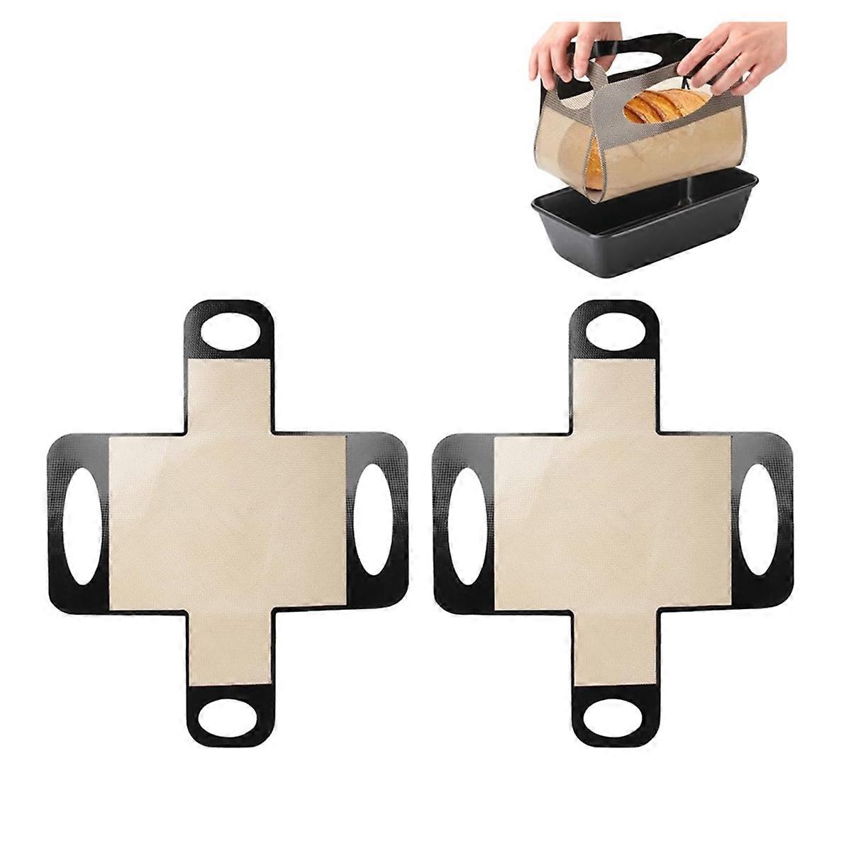 Wiederverwendbare Brotlaib-Backform-Auskleidung aus Silikon, Brotschlinge aus lebensmittelechtem Silikon, Brotlaib-Backform-Heber mit 4 Griffen, 2er-Pack