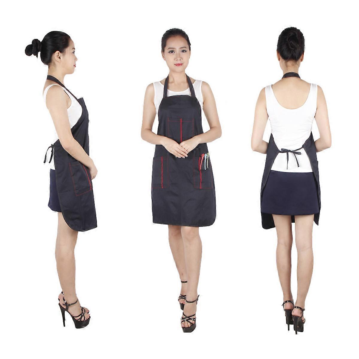 Black Polyester Hairdresser Apron with 3 Pockets for Salon Use Waterproof and One Size Fits All