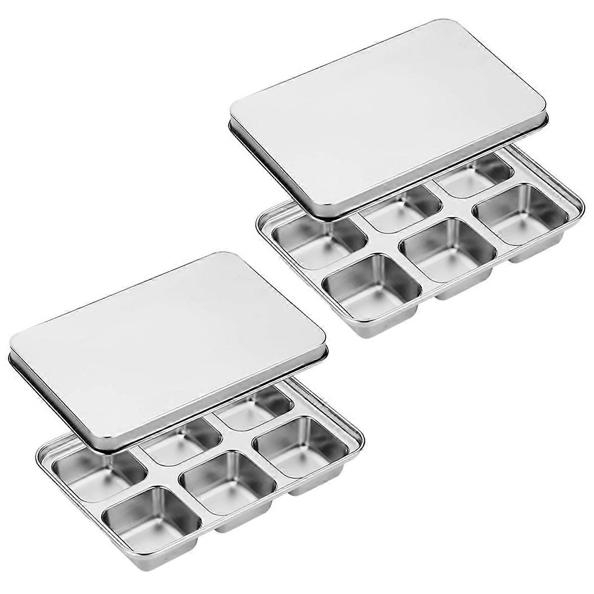 2er-Pack Tabletts, 6 Schlitze Edelstahltabletts, Würfelformen und Tabletts, für Bars, Küchen, Cocktails, Gefrierschränke, Whisky