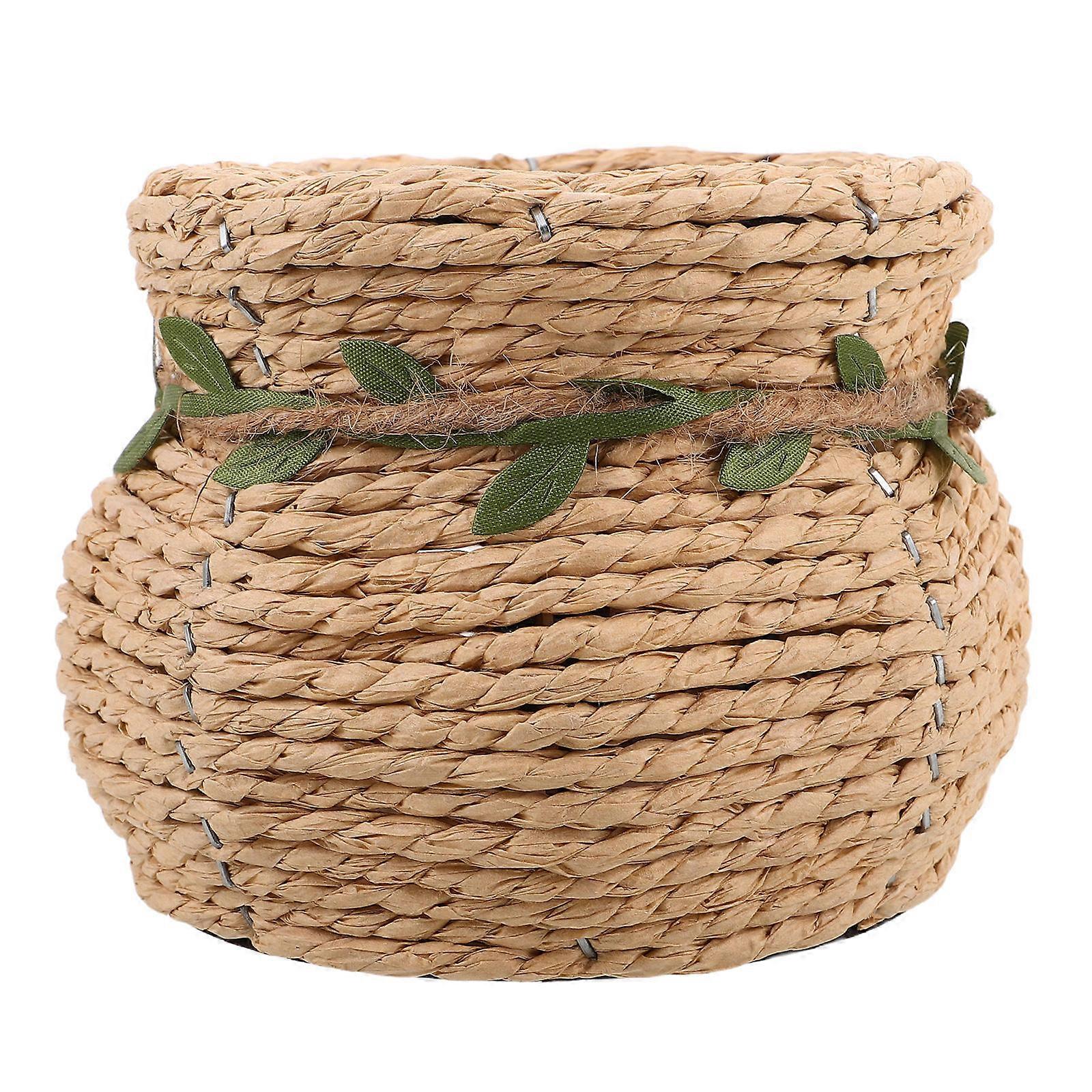 Woven Flower Basket 4Pcs Handwoven Nordic Style Desktop Organizer For Home And Office Khaki Round Storage