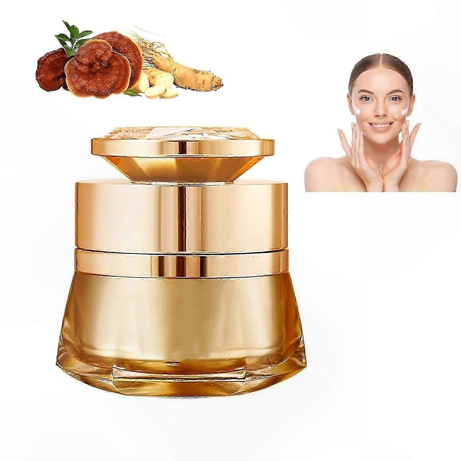 Anti-Wrinkle Moisturizing Cream with Ginseng & Ganoderma for All Skin Types, Hydrating Firming Facial Beauty Solution for Dry Aging Skin