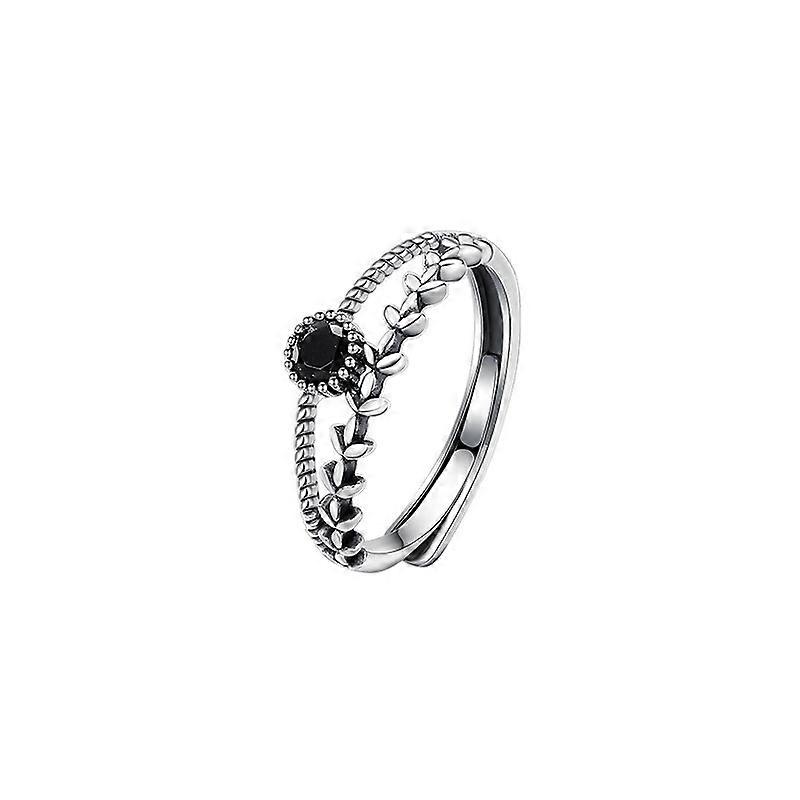 Vintage Zircon Double Layer Ring, Women's INS Style Index Finger Wheat Grain Plain Open Simple Fashion Ring