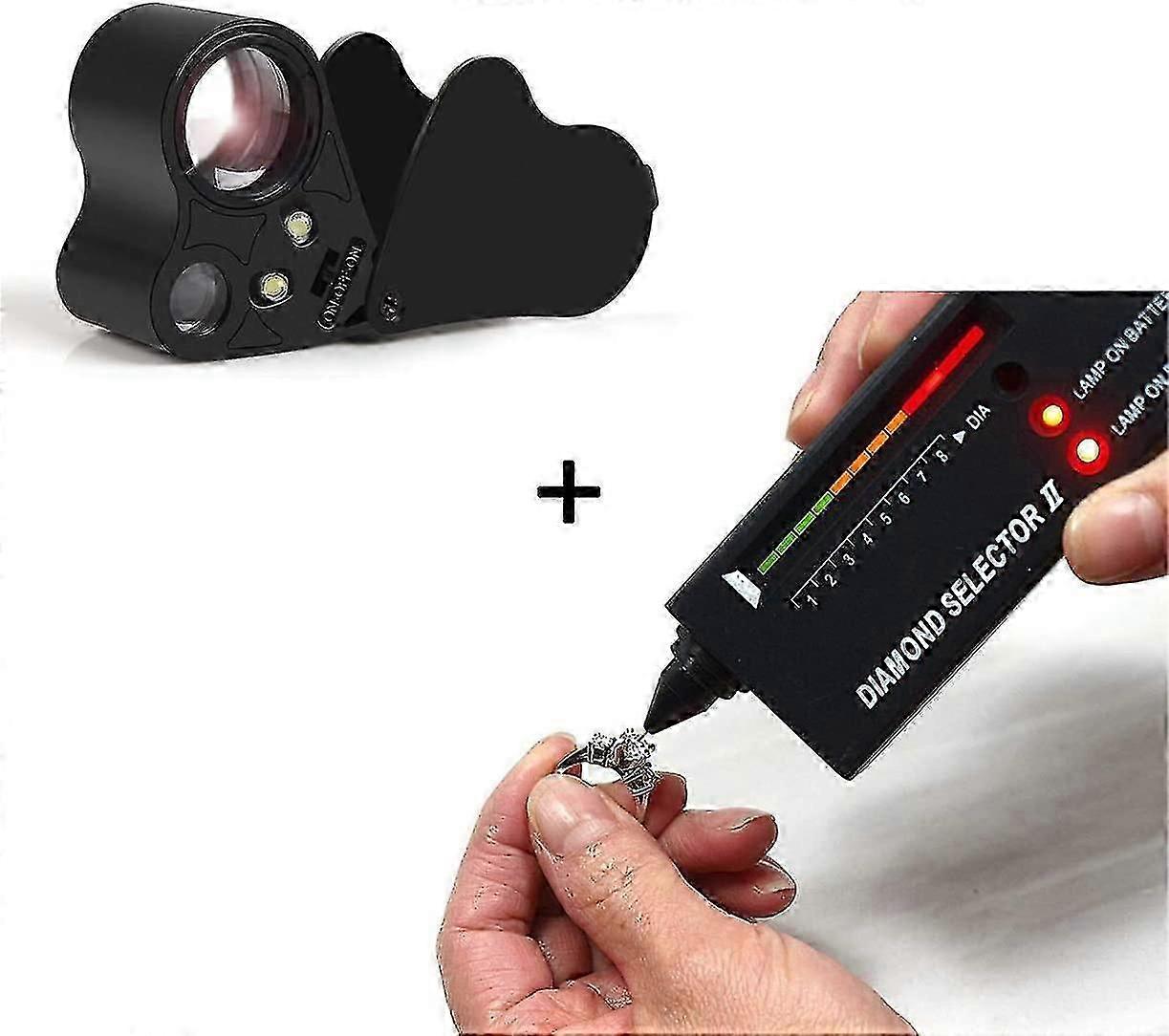 Jeweler Tool Kit Diamond Picker - Portable Diamond Tester + 30x 60x Foldable Illuminated Jewelers Eye Magnifier Magnifier With Bright Led Light ..