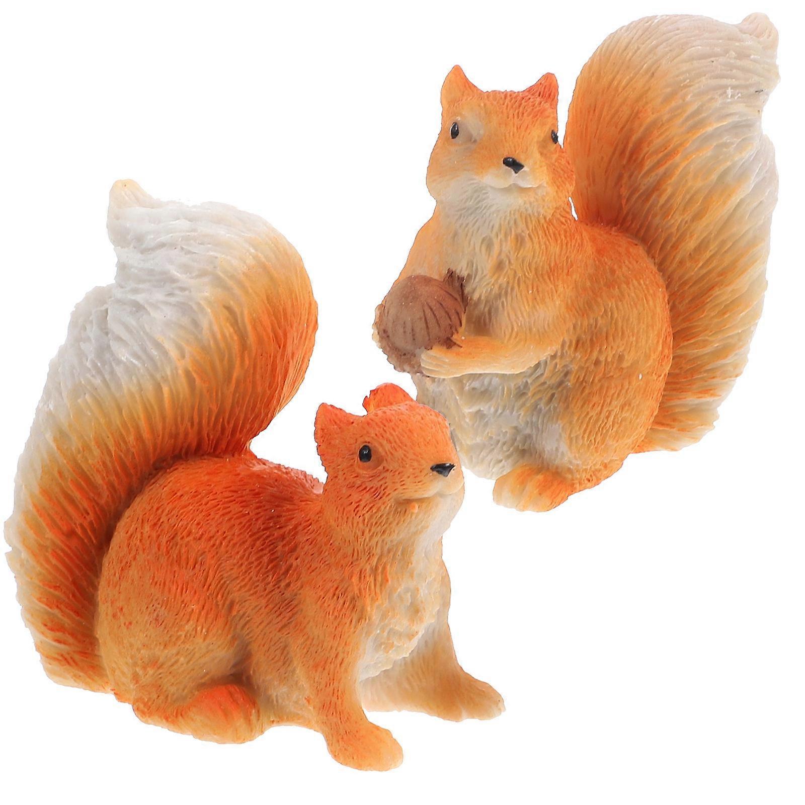 Micro Landscape Squirrel Ornament Resin Figurines for 2Pcs Decoration
