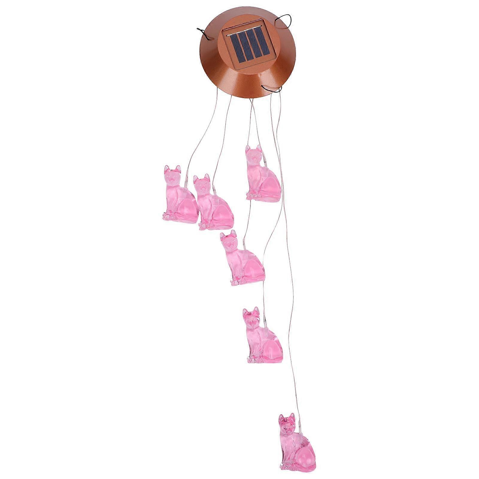 Solar Cat Wind Bell Lamp Pink for Decor 1Pcs Durable Plastic Material