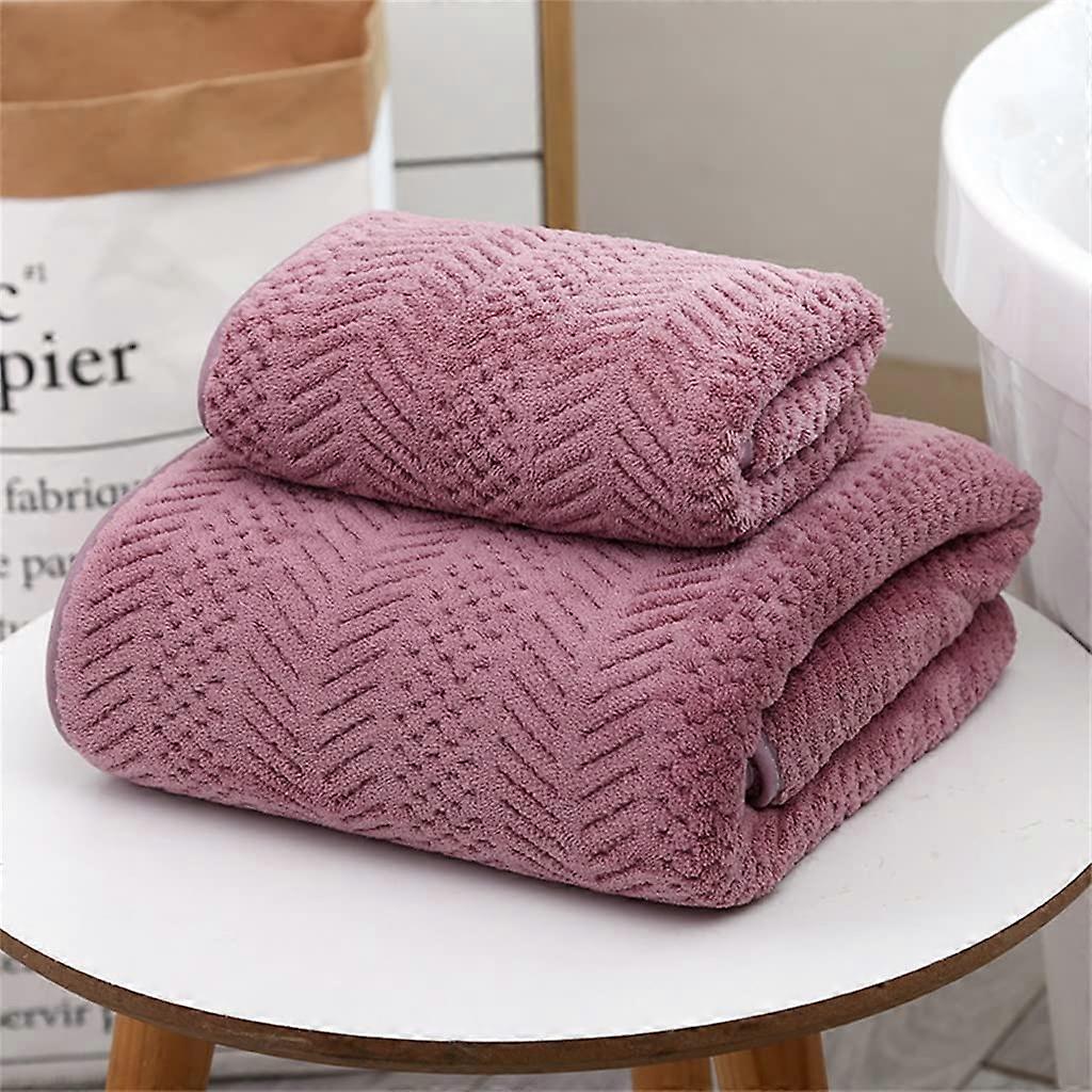 Coral Suede Towel Large Bath Towel Set Of 2 Soft Absorbent Thickened Geometric Beach Towel Purple