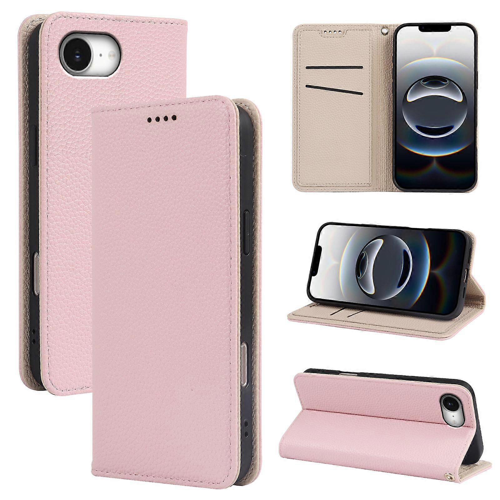 Litchi pattern two-color strong magnetic mobile phone leather case suitable for Apple iPhone 16 wallet flip case