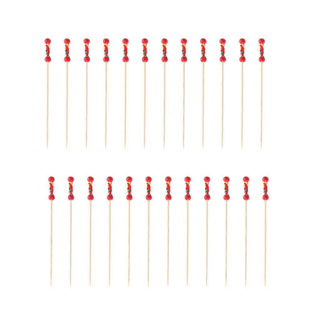 Bamboo Fruit Sticks for Decoration Disposable Toothpicks 200Pcs Red
