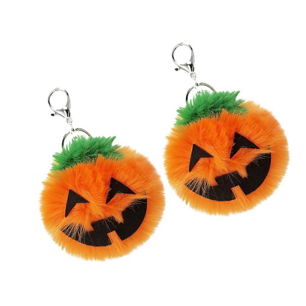 Pumpkin Keychain Halloween Plush Key Ring for Decoration 2Pcs Orange
