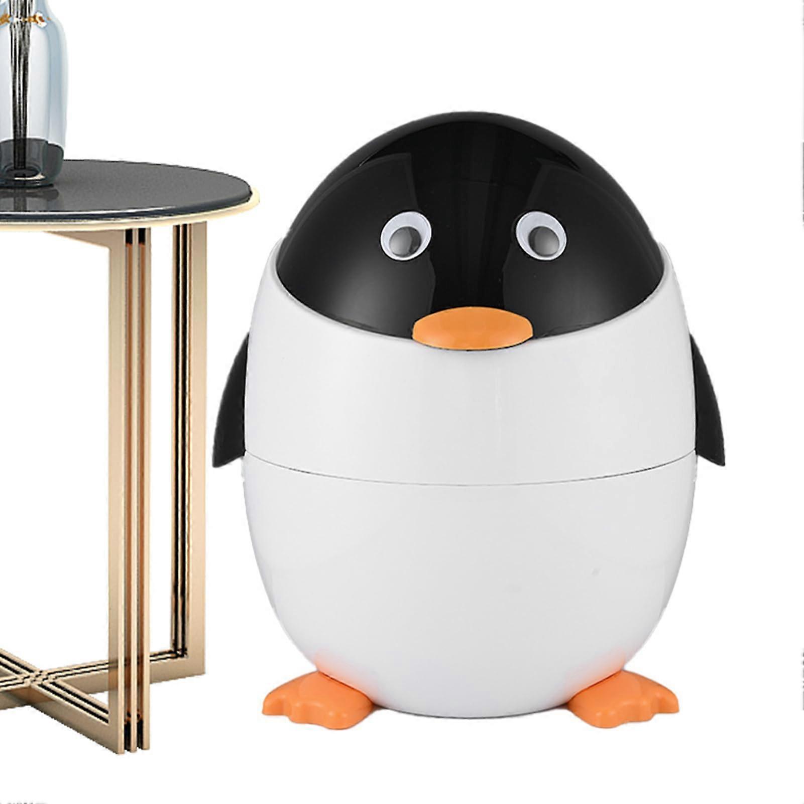 Funny Trash Can PenguinShape Decorative FlipLid Garbage Bin For Bathroom, Dorm, Bedroom, UnderSink, Restroom, Laundry