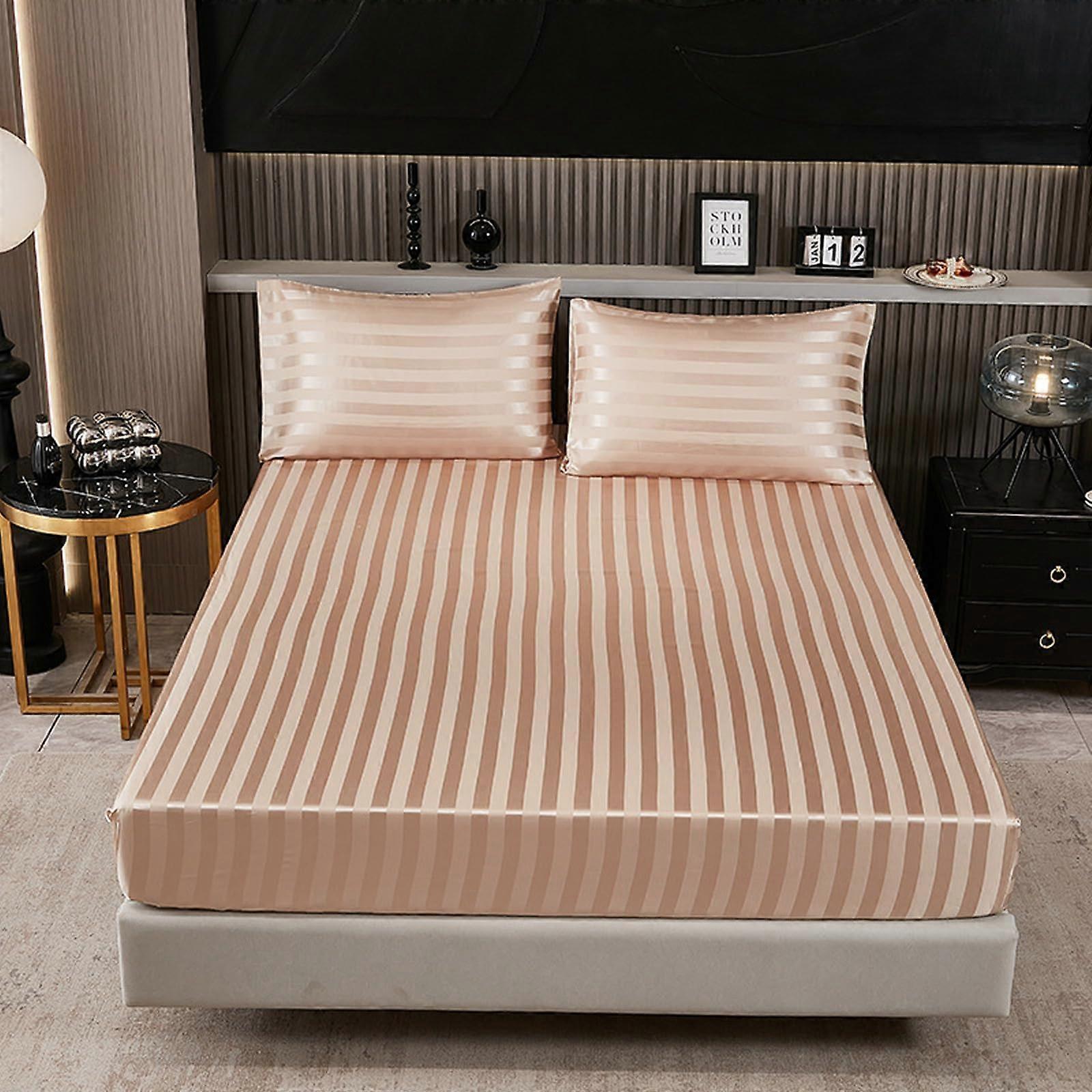 Fitted Bed Sheets 99x19036cm Hhc1 ImitatedSilk Satin Fabric 3Piece Set