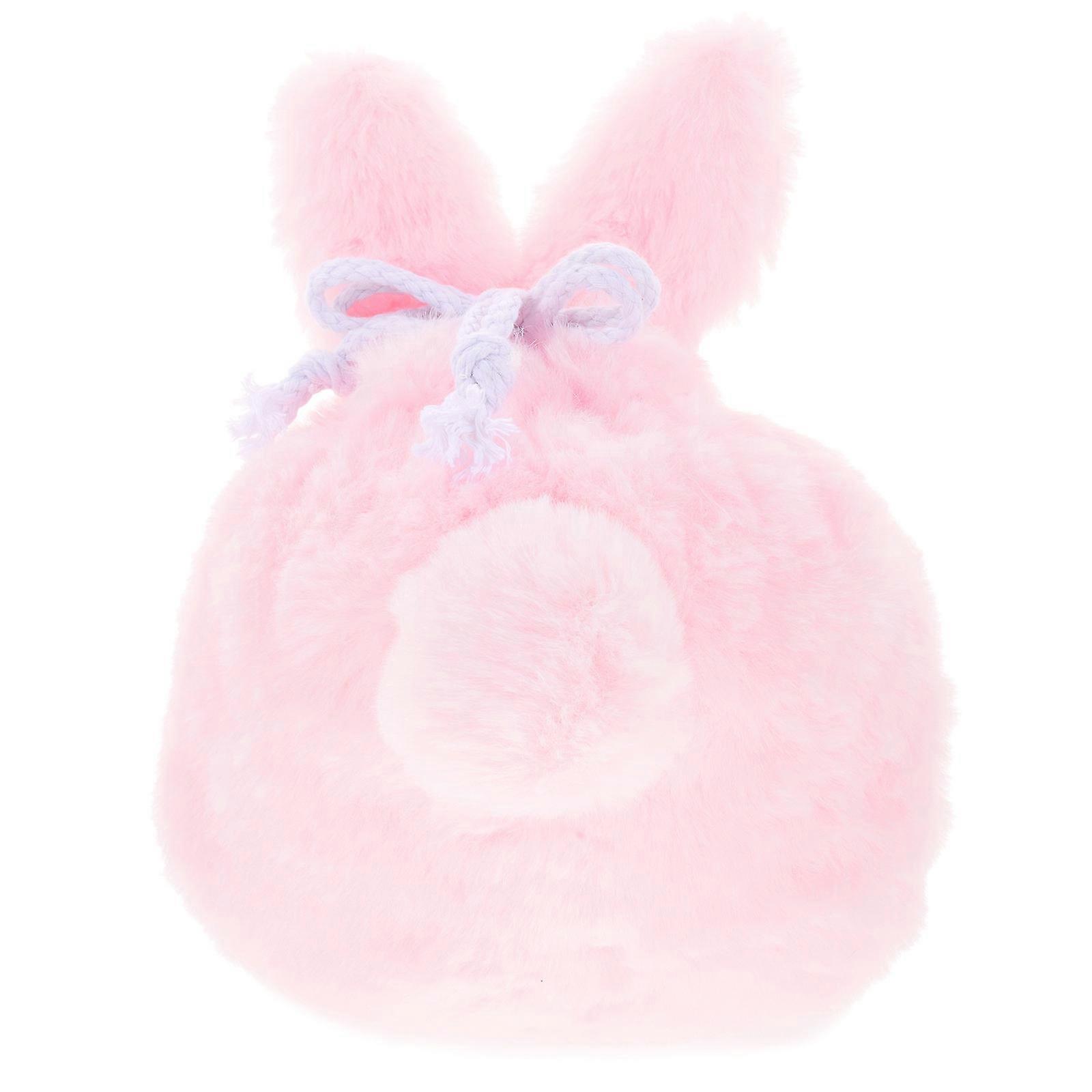 Plush Cosmetic Bag Drawstring for Home Use 2Pcs Pink Plush Rabbit Storage Bag