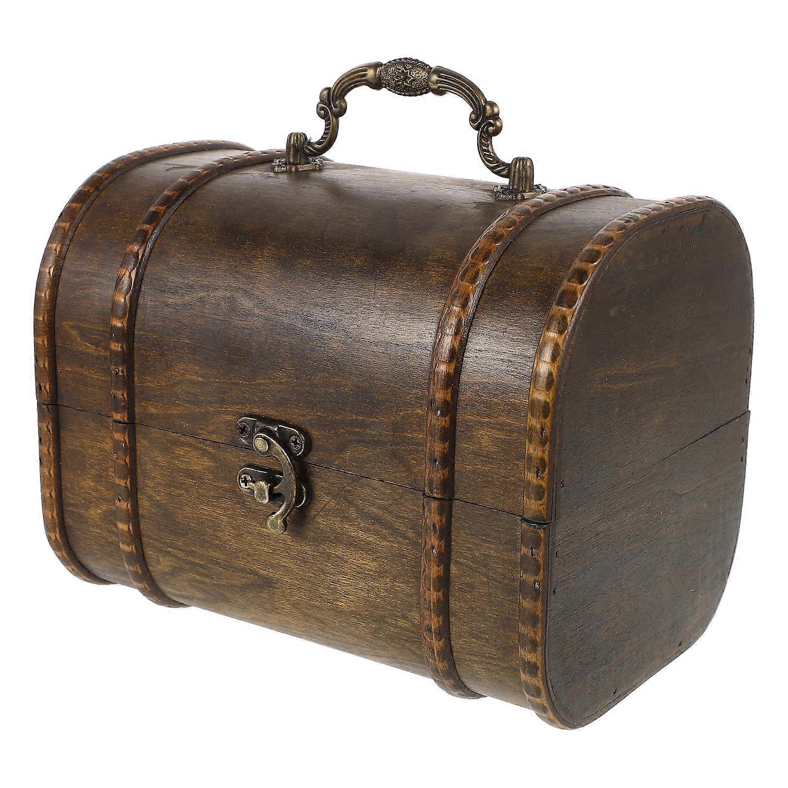 Wooden Box with Handle Small Treasure Chest for Decoration