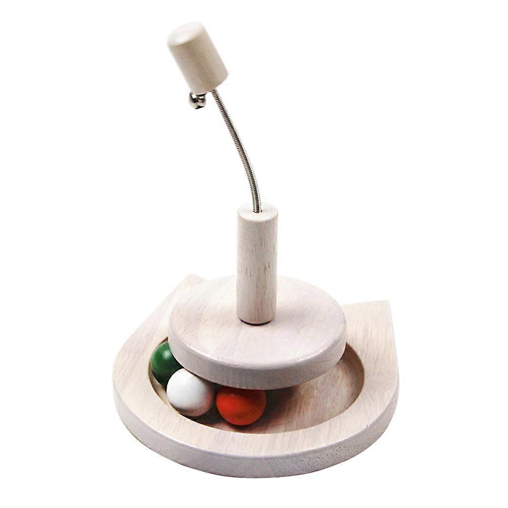 Wood Cat Toy Interactive Turntable for Exercise 2Pcs with Bell and Ball