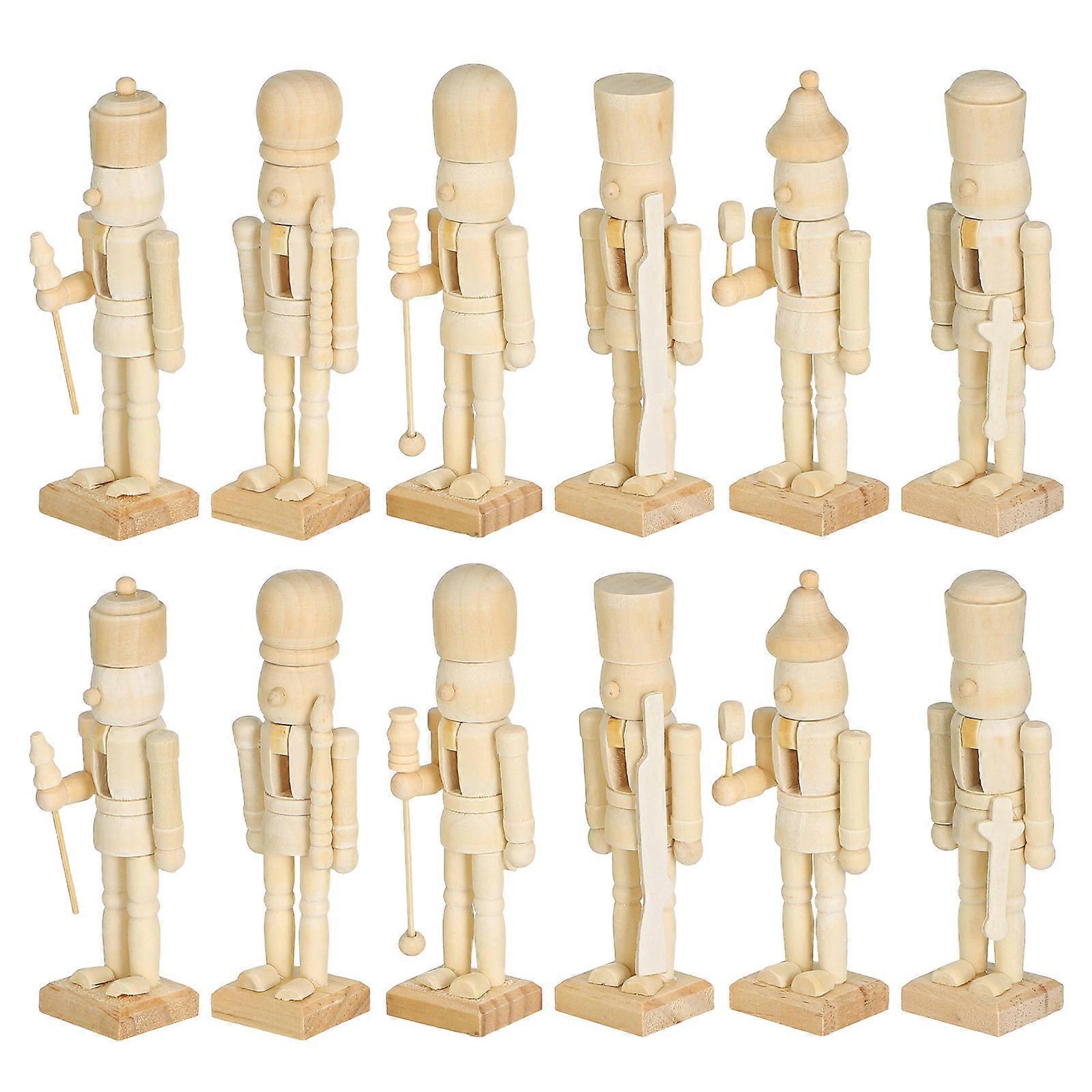 Wood Nutcracker Decor for Christmas Ornament 24Pcs Khaki Puppets