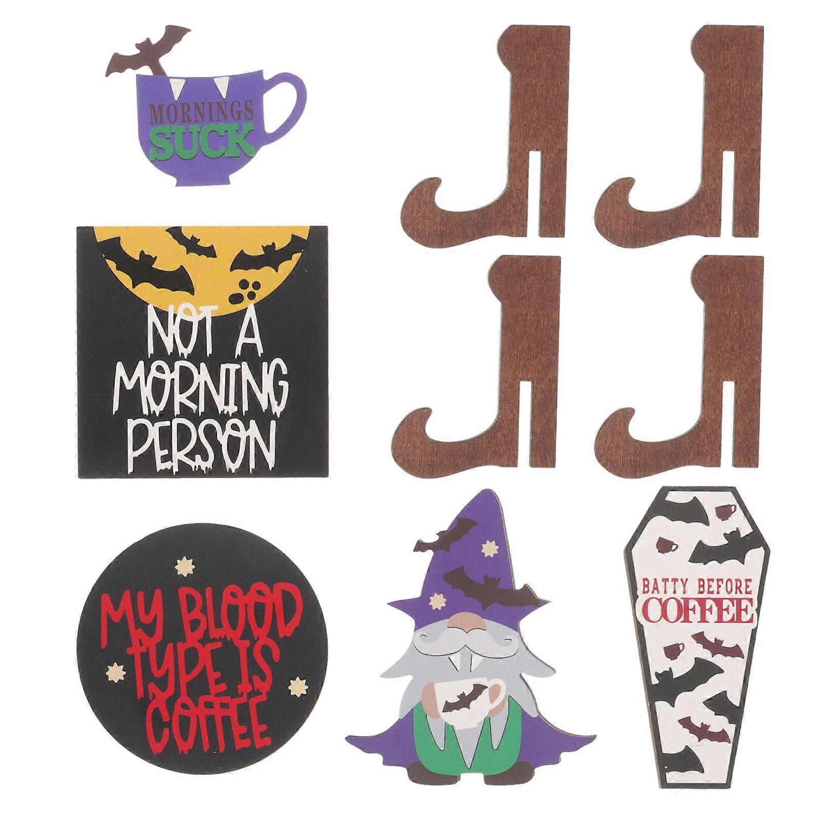 Wooden Halloween Tiered Tray Decor For Home Decoration Party Events 10x10cm Design 4 Sets Of Various Shapes