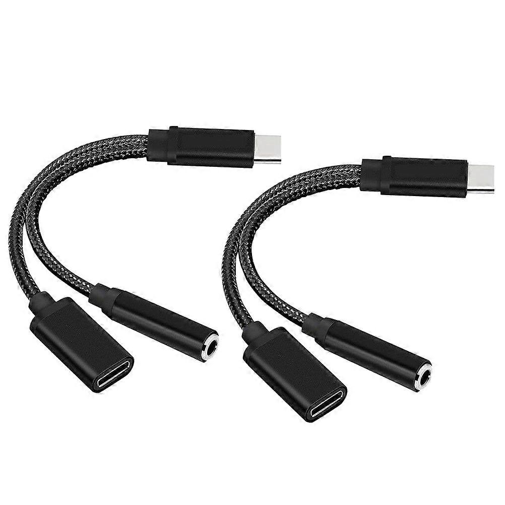 Type-C Converters Adapter for Audio Charging 2Pcs Earphone Adapters Black