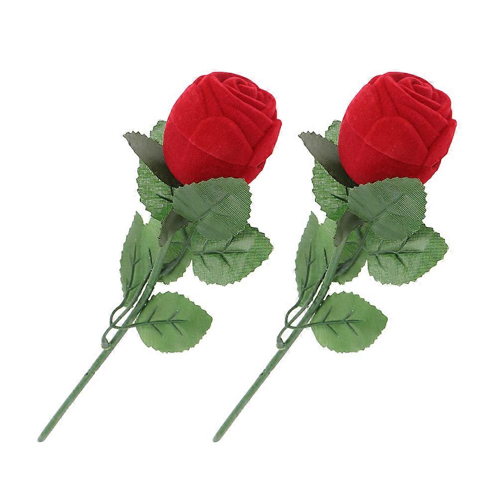 Ring Box Rose Jewelry Box with Stem for Proposal 4Pcs Red Rose Ring Boxes