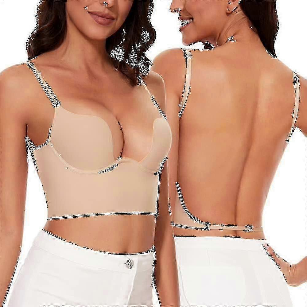 25-26 Seamless Deep U Backless Bra for Women - Multi-way Convertible Halter Neck Design