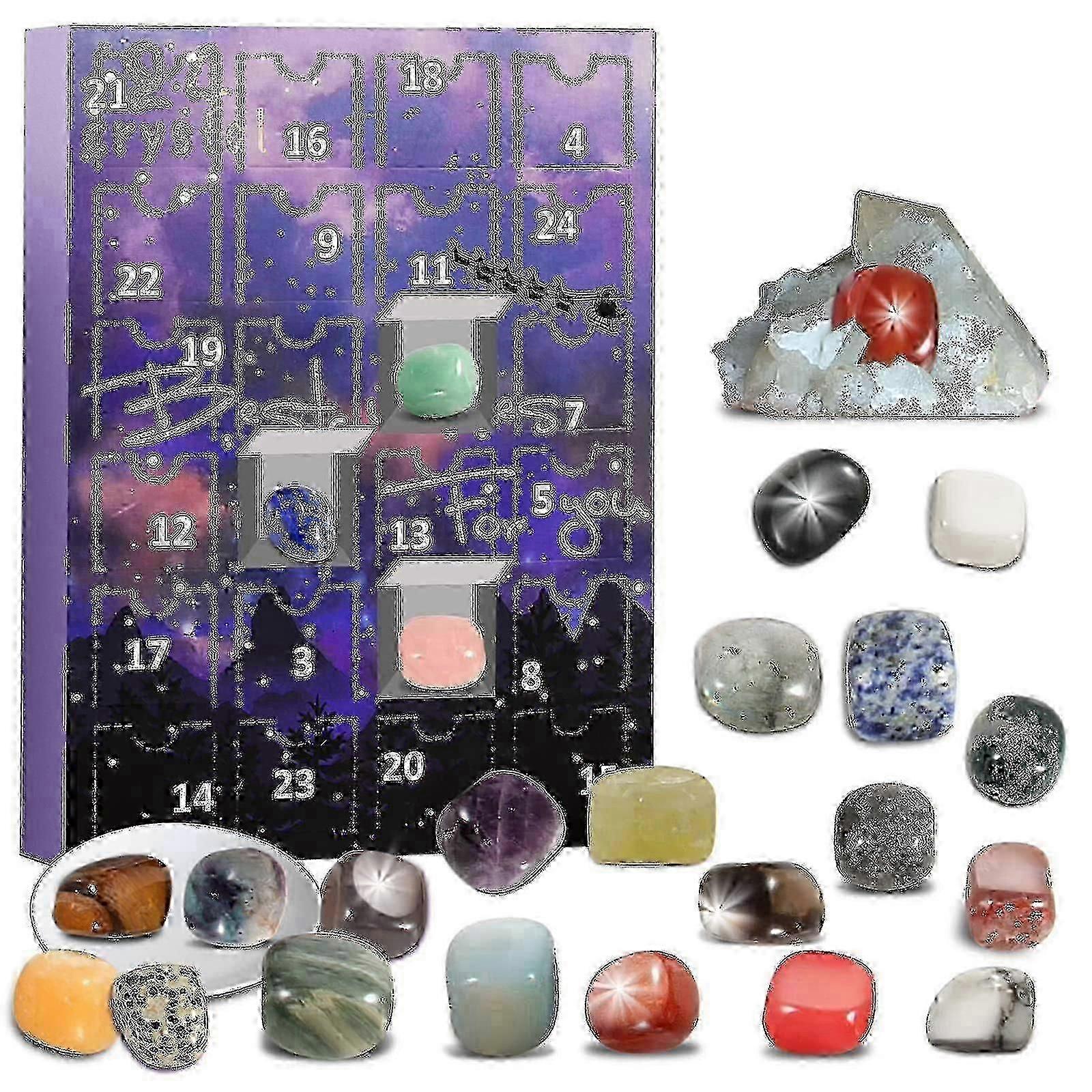 Natural Crystal Agate Stone Advent Calendar 2022 - 24 Days Minerals Fossils for Christmas